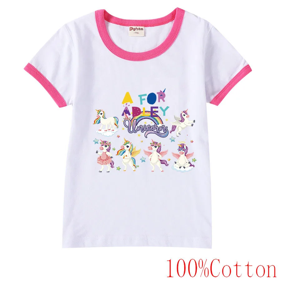 Cartoon A FOR ADLEY T Shirt Kids Summer Casual Tops Children Short Sleeve T-Shirt Little Boys Dailywear Toddler Girls Presents