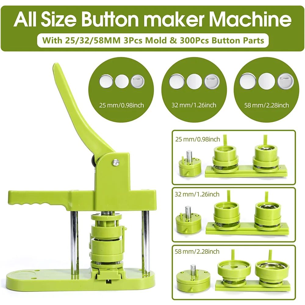 Button Maker Machine Multiple Sizes, 1+1.25+2.25 inch DIY Button Pin Maker  Machine for Kids, 300PCS Button Making Supplies with Badge Buttons, Bottle