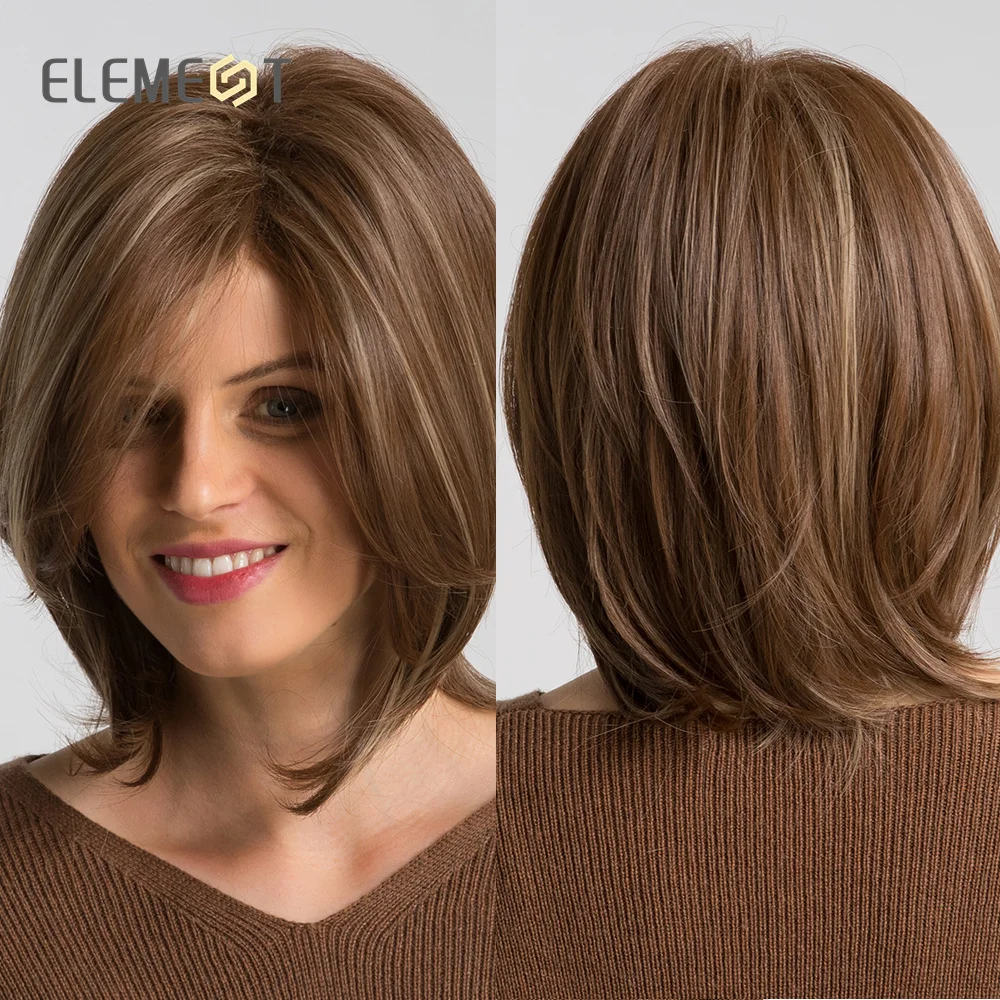 

ELEMENT Synthetic Short Straight Bob Wig Mixed Brown Blonde Natural Wigs Heat Resistant Daily Party Wig for Women Hair Natural