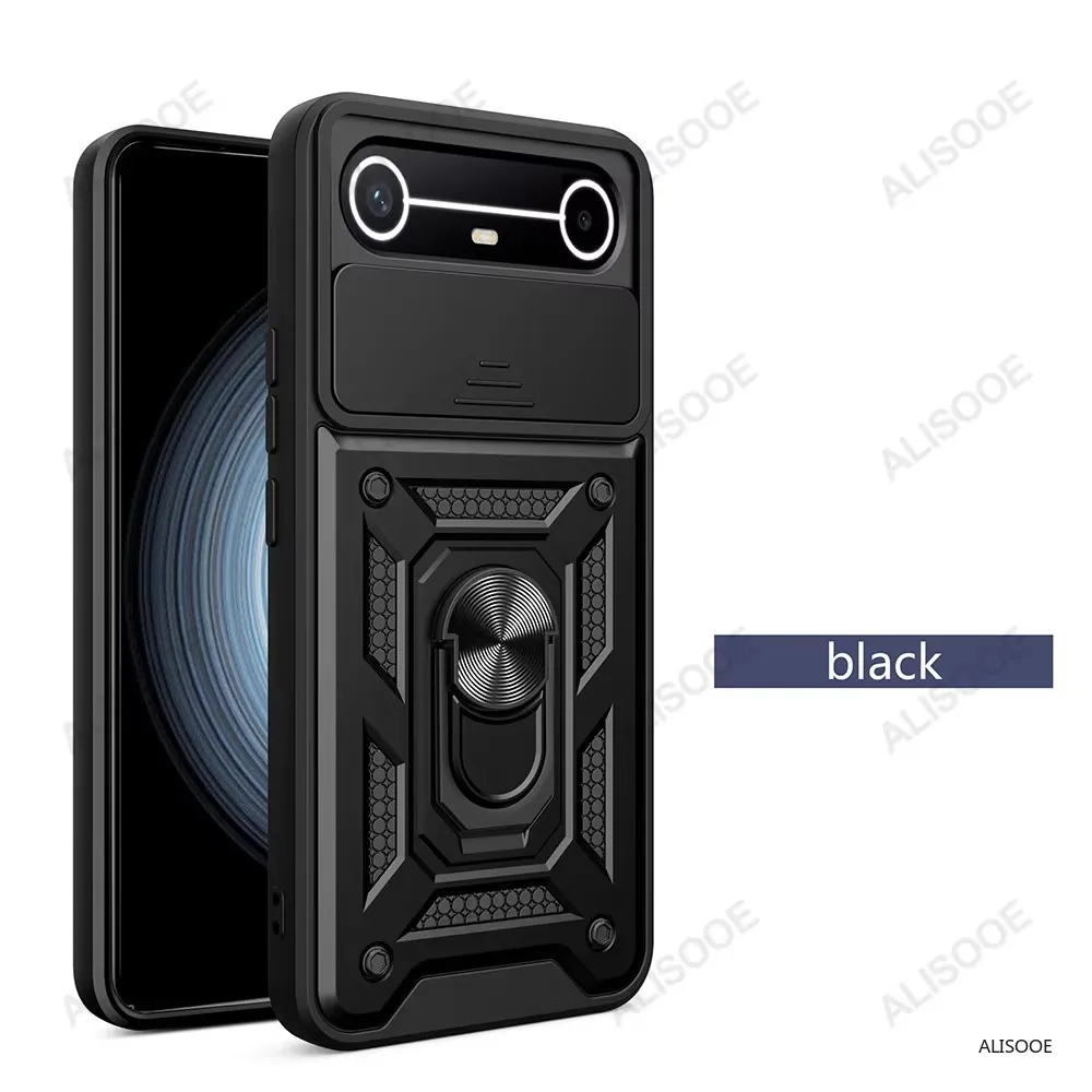Slide Camera Cover with Ring Kickstand Holder - Full Protective Shockproof Phone Case