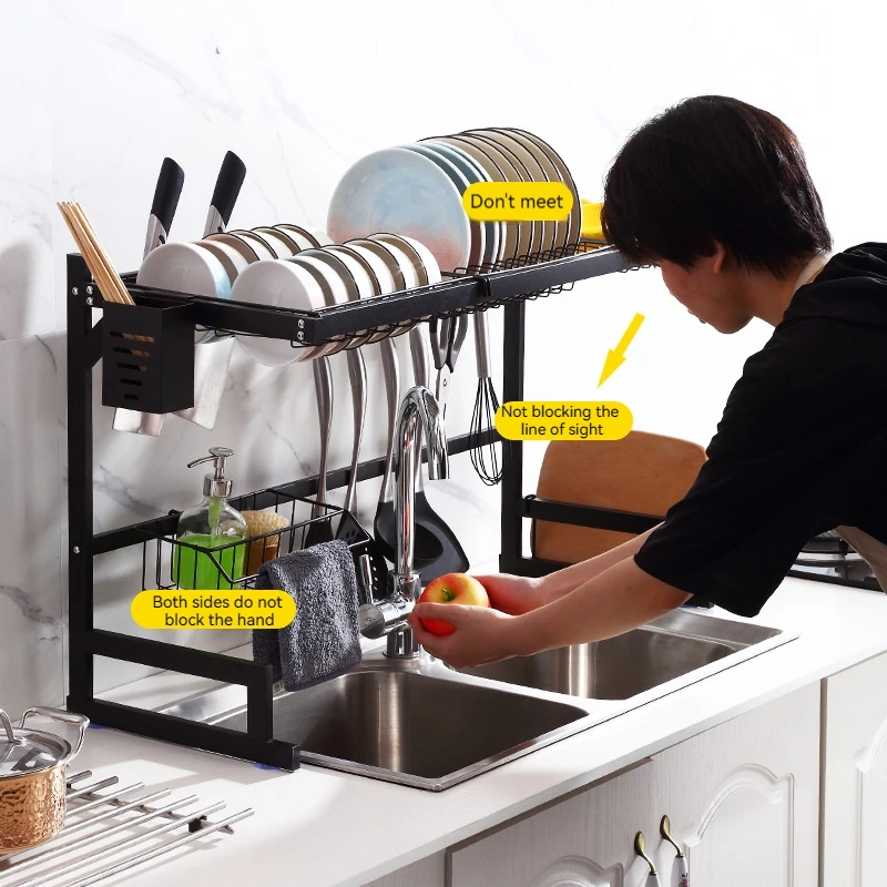 Kitchen Sink Dish Drain Organizer Rack Stainless Steel Tableware Drain Storage Rack Practical Kitchen Accessories Adjustable