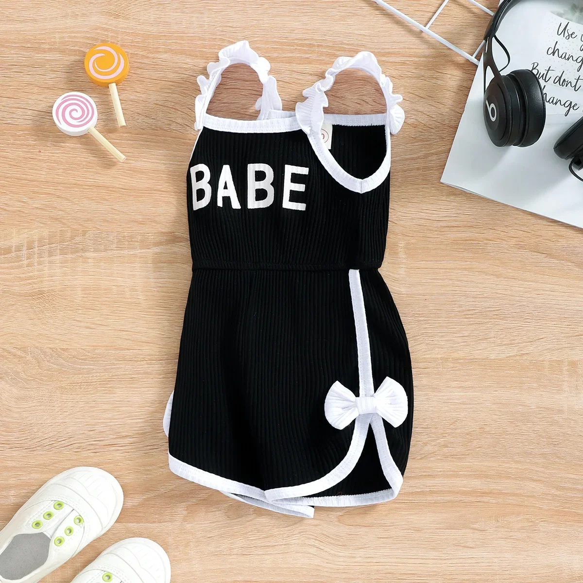 

Summer Kids Baby Girl Lovely Sleeveless Letter Lace Suspender Bow Shorts Sports Jumpsuit Suit Baby Girls Toddler Clothes 6M-4T