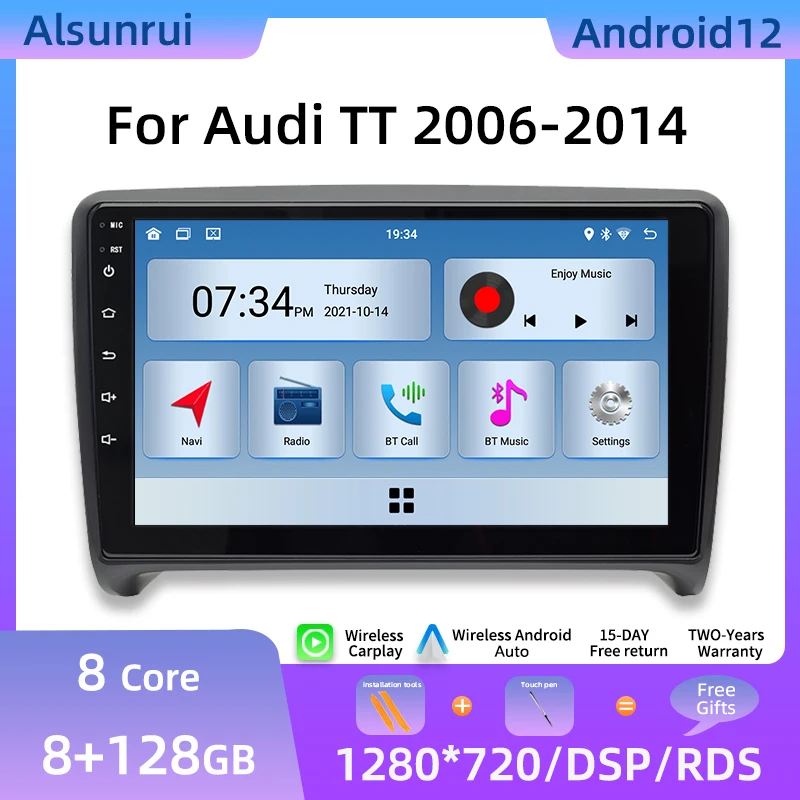 

8-ядерный автомобильный радиоприемник Android 12 для AUDI TT MK2 8J 2006-2014 стерео Мультимедиа Аудио Видео головное устройство GPS навигация беспроводное CarPlay