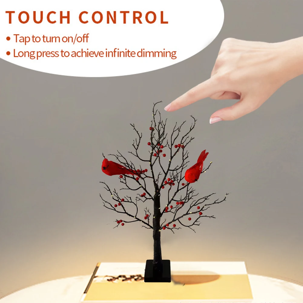 Mini Tree Light Lighted Tree with Red Bird & Berries Tree Table Decoration Light Battery Operated LED Fairy Light for Home Decor