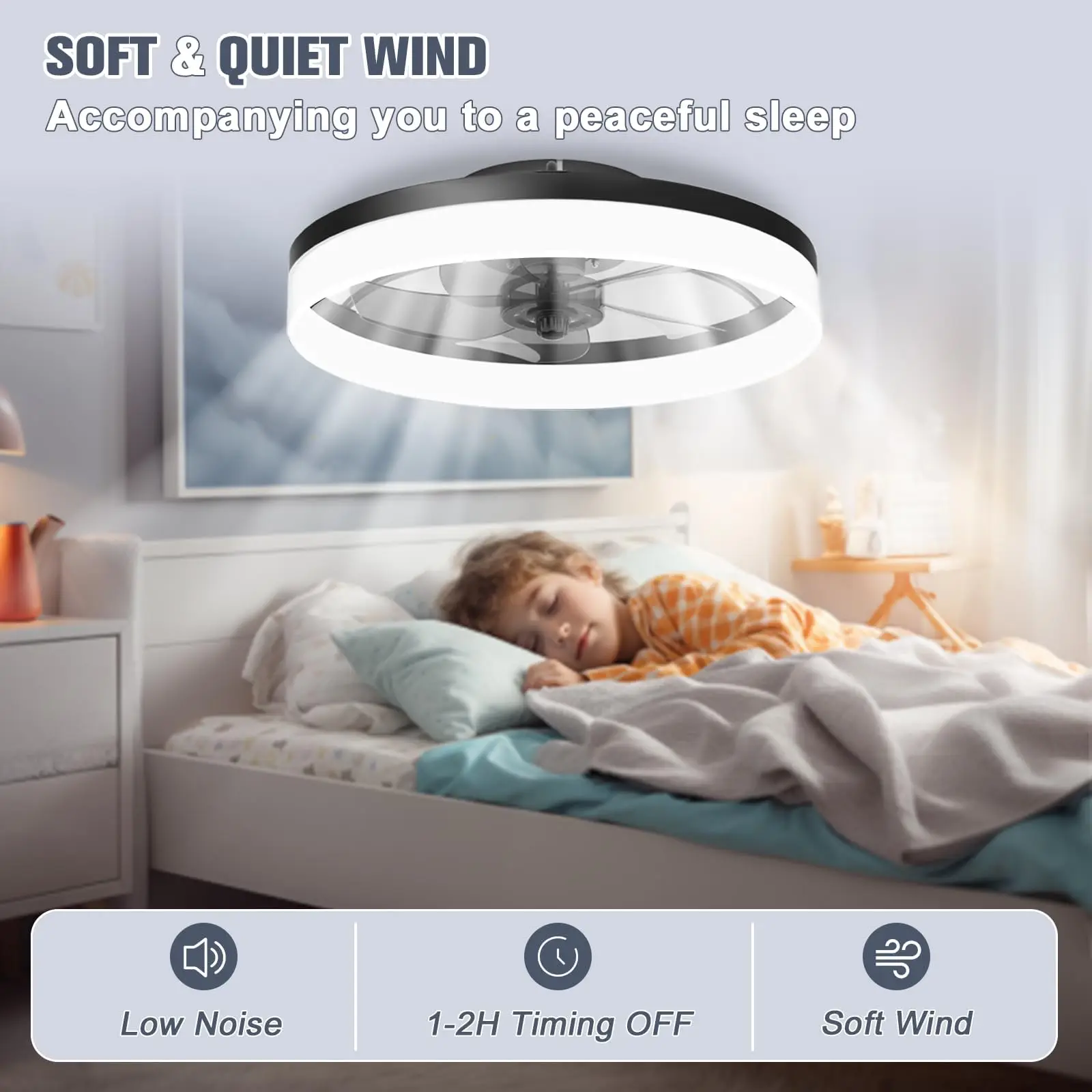 Ceiling fan with light Modern Dimmable Remote Control Ceiling Fans Living Room AC Variable Frequency Fan Lamp 19.6 in