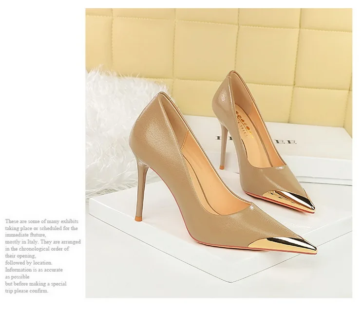 Shoes Metal Pointed Tip Women Pumps Fashion High Heels Ladies Shoes Stilettos Heels Pu Leather Female Pumps New