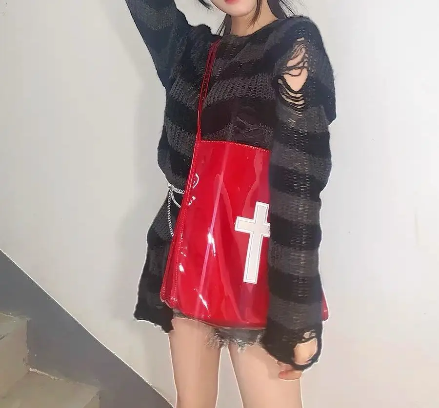 JIAERDI Retro Gothic Cross Y2k Handbag Women Hot Girls PU Leather Large Capacity Handbags Ladies Harajuku Vintage Shoulder Bags