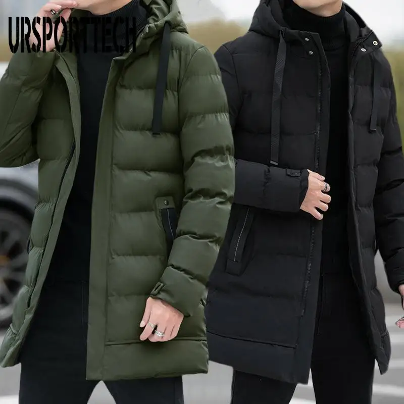Winter Men Jacket Mid Length Hooded Cotton Jacket 2024 Winter New Down Cotton Jacket Long Cotton Coat Winter Coat Male Parkas