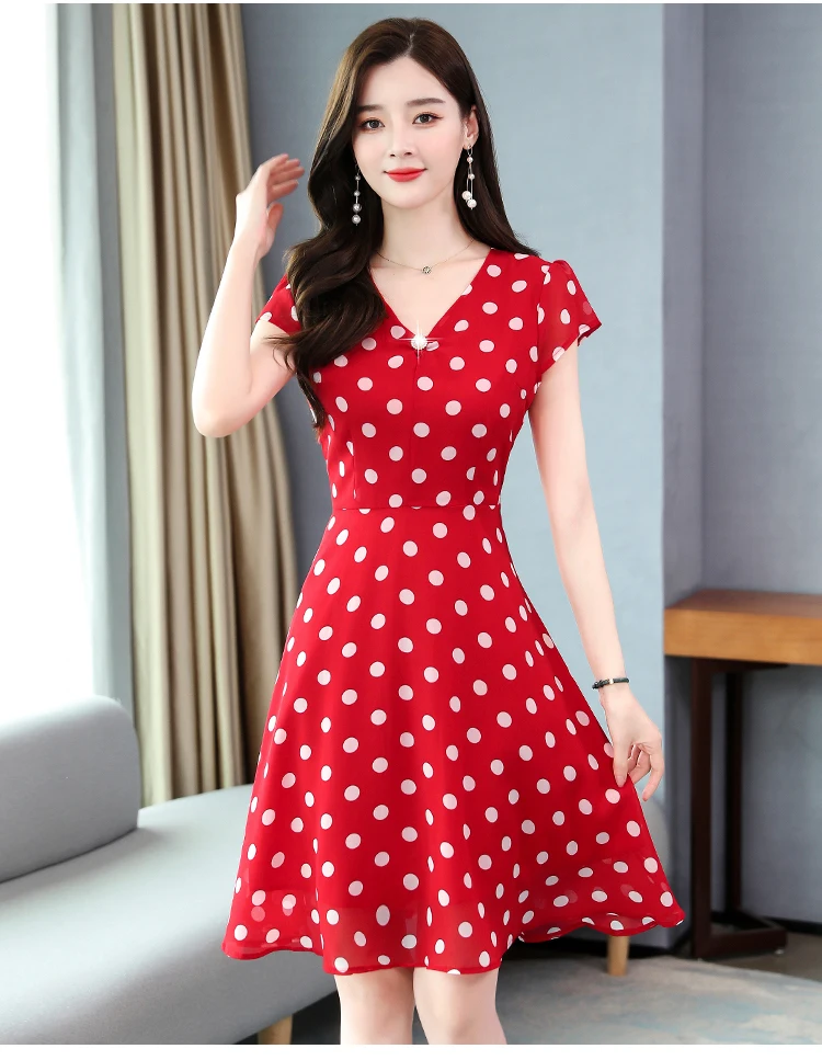 Mini Polka Dot Dress Short Dresses Women 2022 Summer Dresses Woman Casual Chiffon Sexy Black Red Floral V-neck Plus Size L-5XL lulus dresses