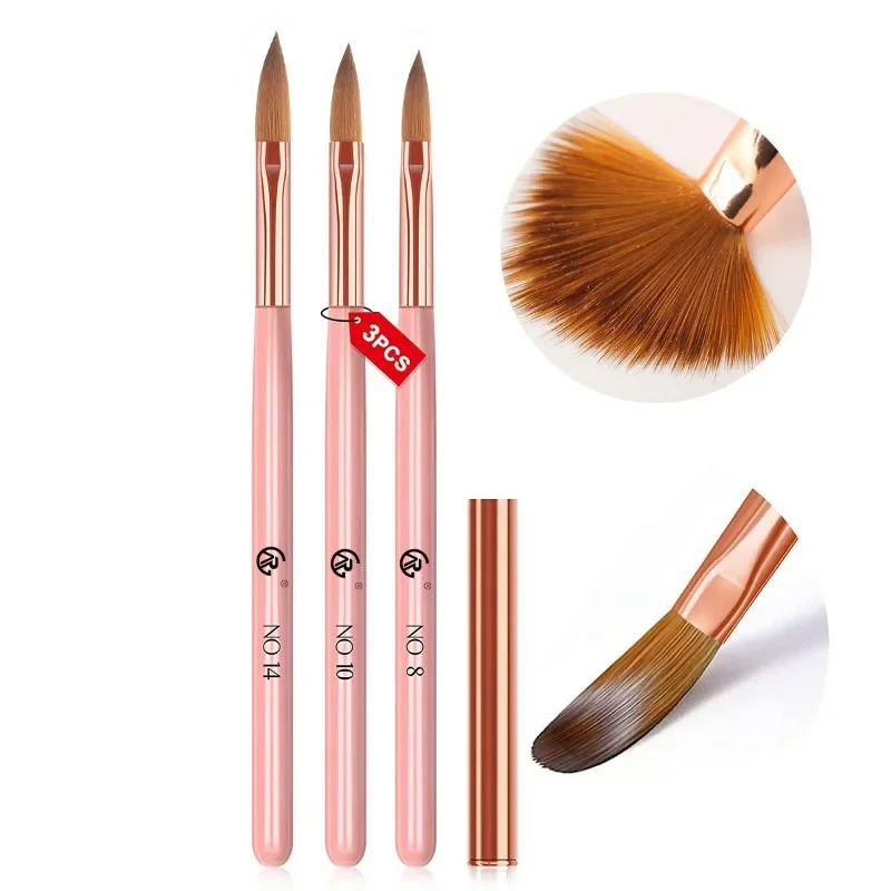 3PCS Acrylic Nail Brush Set - Size 8/10/14 Acrylic Nail Brushes for Acrylic Application Pink Handle Professional Drawing Powde 5
