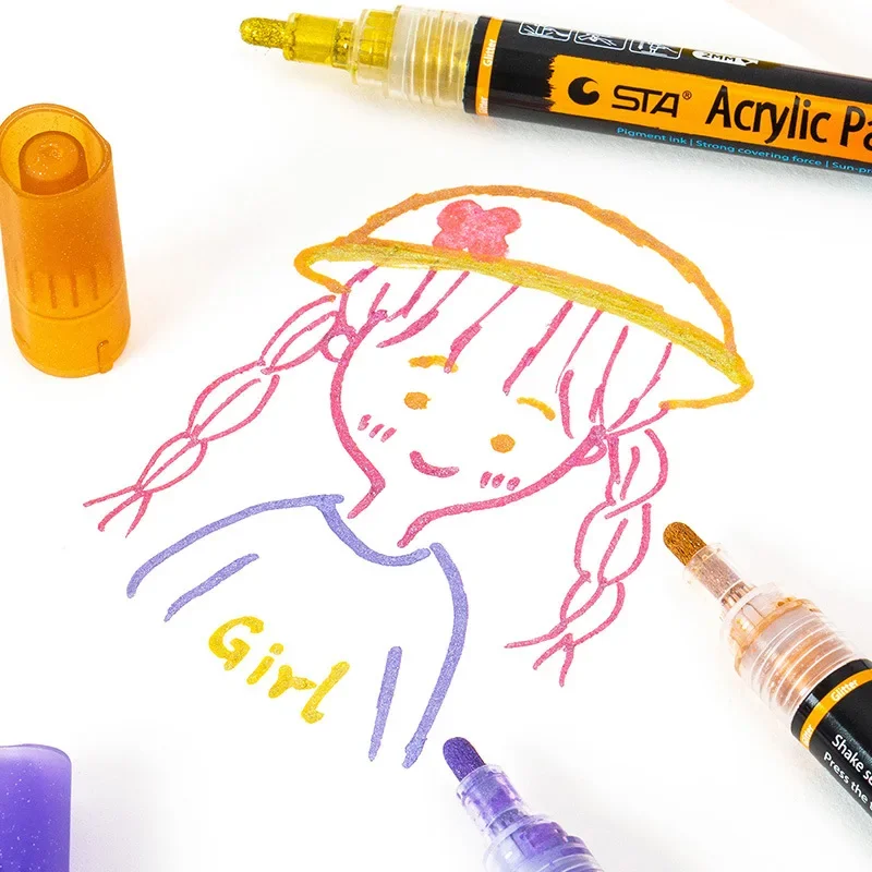 Sta 1000A 수성 8 색 2mm 플래시 아크릴 마커 세트 DIY 손으로 그린 ??낙서 색칠 마커