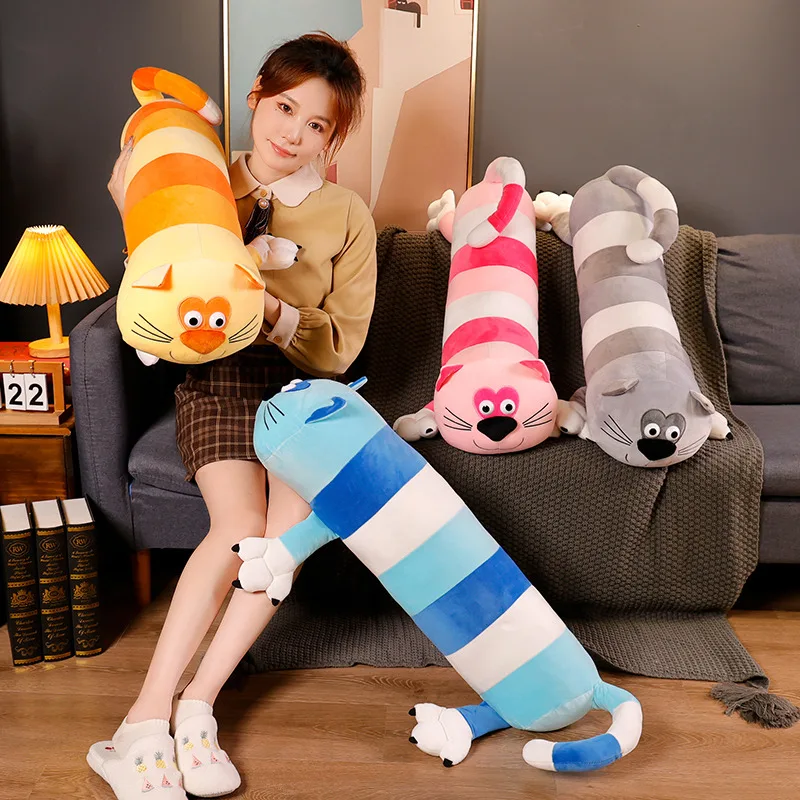 

45/80cm Cartoon Long Cat Plush Throw Pillow Toy Cute Stuffed Soft Animals Anime Big Foot Kitty Cushion Kawaii Xmas ValentineGift