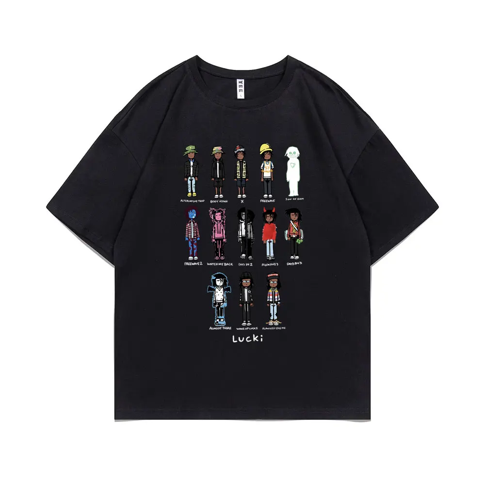 

Rapper Lucki Anime Cartoon Style Graphic T-shirt Men Women Casual Tshirt Male Hip Hop Tees Unisex Fashion Pure Cotton T Shirts