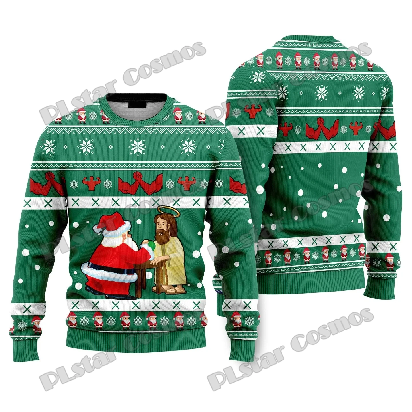 thumbnail image 1 of Suéter navideño feo con estampado 3D de Jesús, no hoy, Satanás, para hombre y mujer, suéter de punto cálido e informal para invierno MY18, 1 of 4