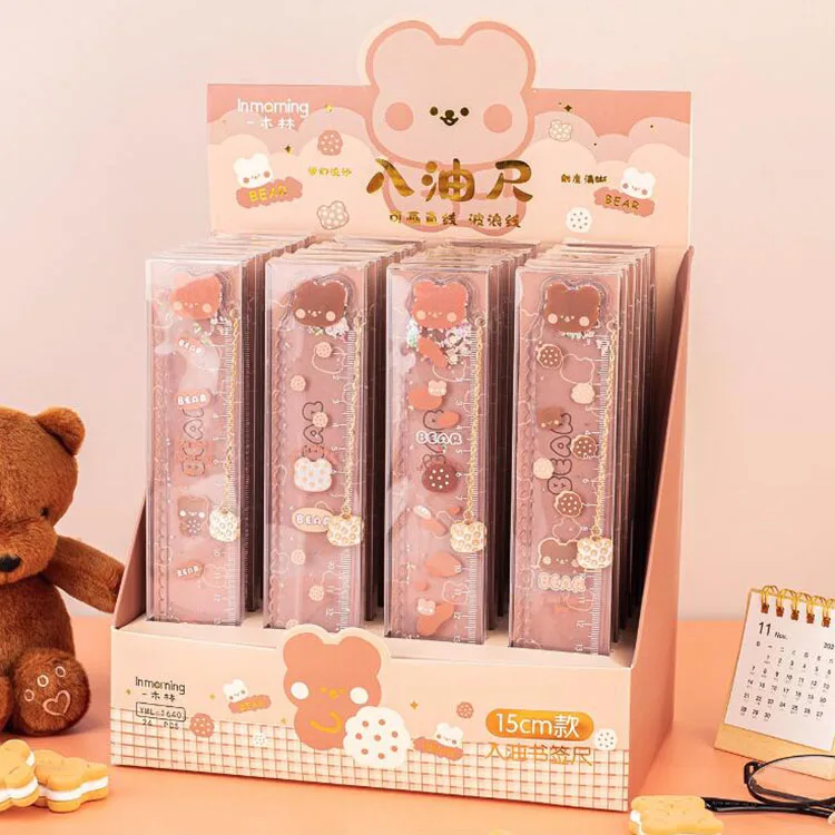 

20 pcs/lot Cartoon Bear Oil Pendant Ruler Cute Bookmark Measuring Drawing Tool Promotional gift school supplies