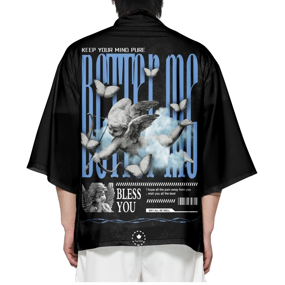 

Japanese Streetwear Black Print Cardigan Women Men Harajuku Haori Cosplay Kimono Top Yukata Asia Clothes