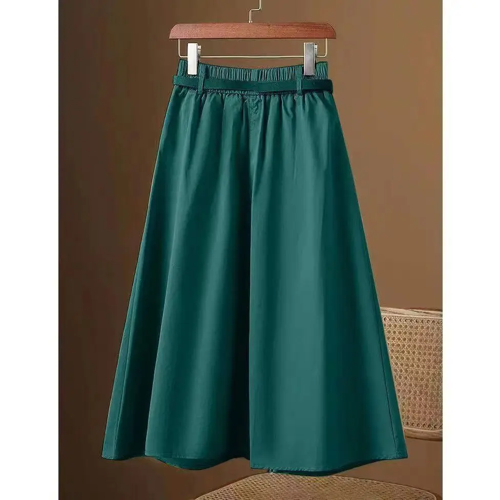 Korean version Summer High waisted Skirt 2026 New Female Solid color Loose Casual Workwear Pocket Half body A-line Skirts