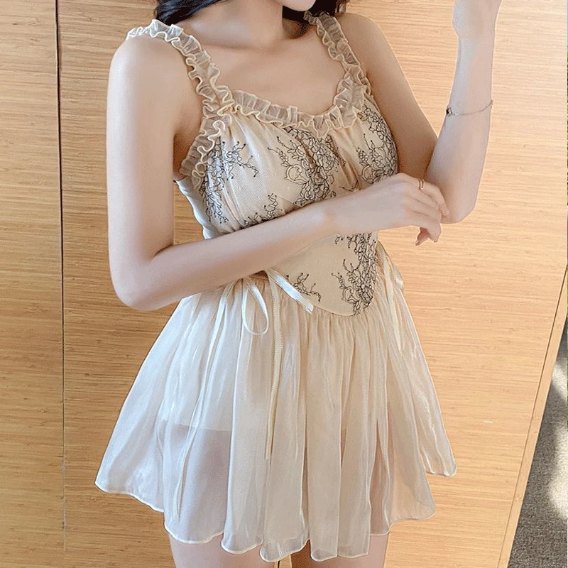 Korean Version Floral Conservative Sling Slimming Sexy Casual Women's Clothing Summer Sleeveless Swimwears With Chest Pad Tassel