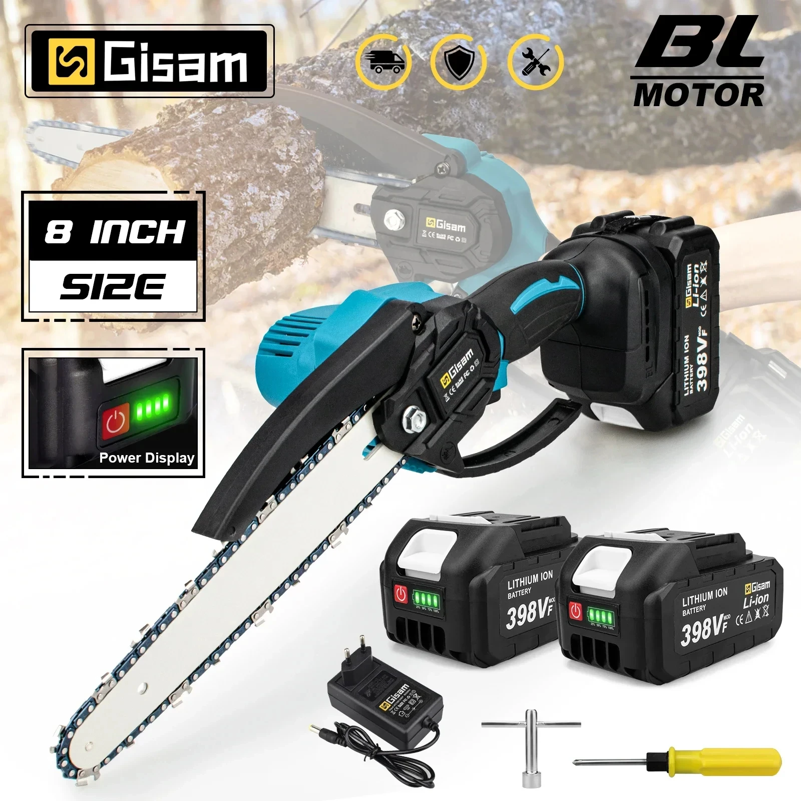 Electric Chainsaw Gisam 8Inch Brushless Cordless Handheld Garden Wood Logging for Makita 18V Battery Pin