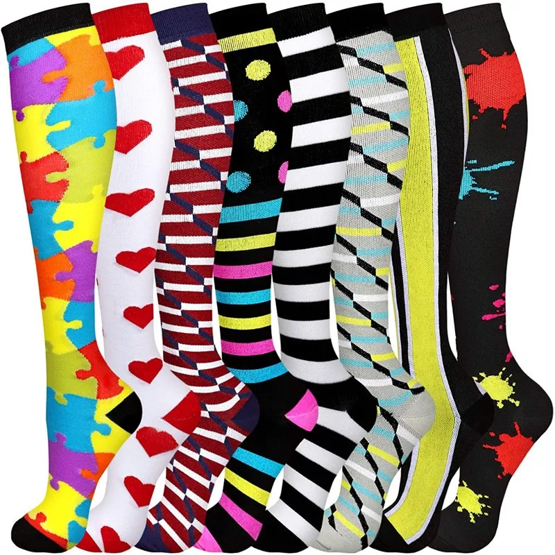 

Compression Socks for Women Anti Fatigue Varicose Veins Knee High Happy Socks 20-30 MmHg Cycling Running Sports Stocking