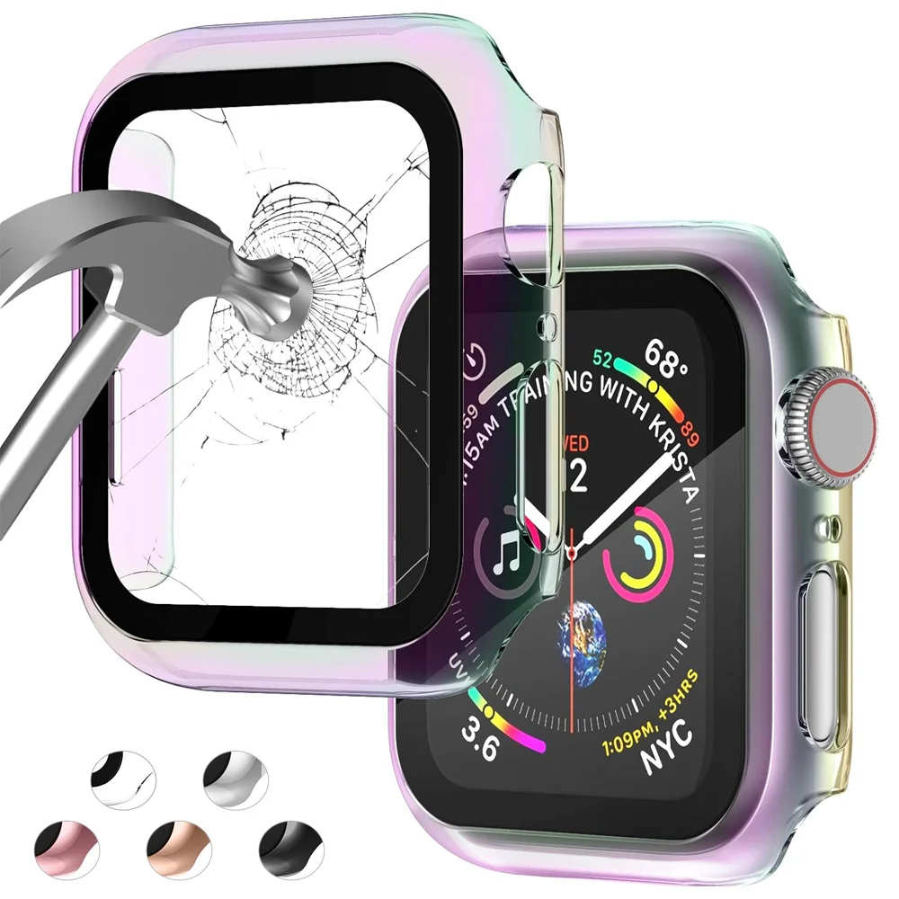 Vetro + Cover Per Apple Watch Case Series 8 7 6 5 4 3 Se 44Mm 40Mm Muslimah 45Mm Paraurti Screen Protector Apple Watch Accessori