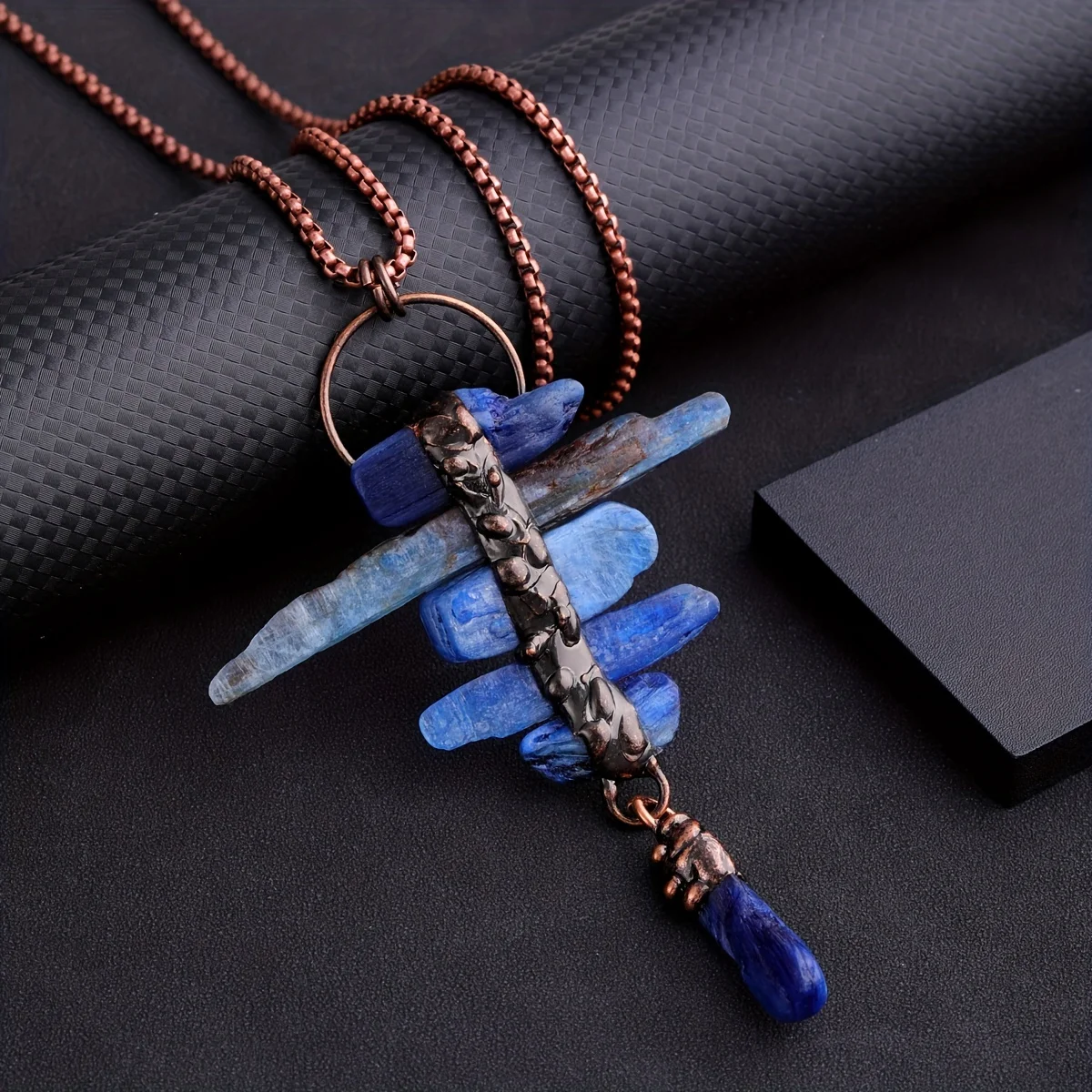 YEEVAA 1PC Irregular Blue Crystal Six Stone Combination Natural Stone Necklace Crystal Pendant (With Original Chain)