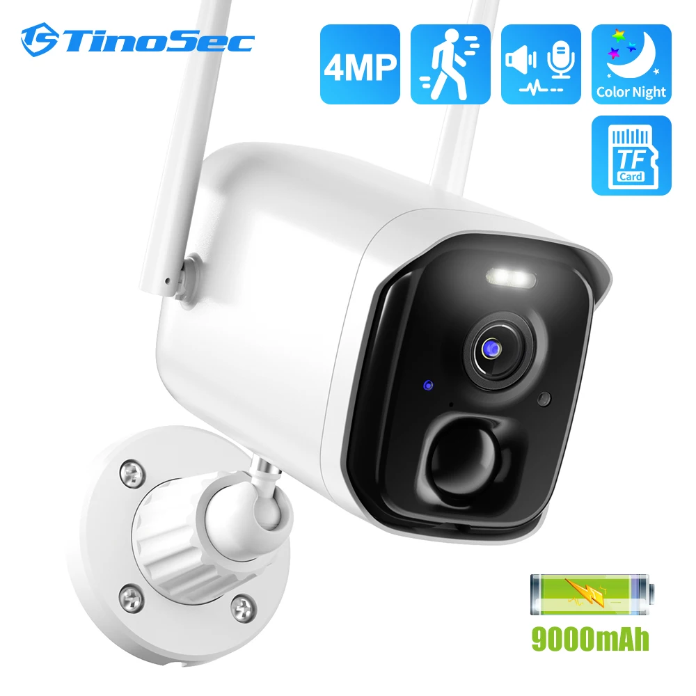 TinoSec HD 4MP Camera Wifi Battery Camera Two-way Audio Full Color Night Vision Security Protection Mini Cameras IP65 Waterproof