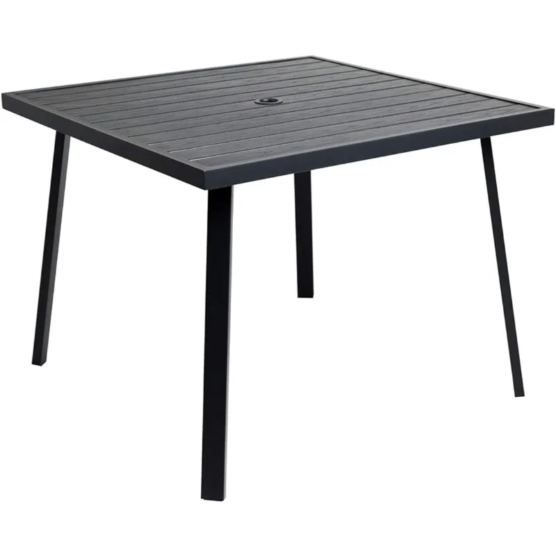 

C-Hopetree Outdoor Dining Table with Umbrella Hole for Outside Patio, Metal, Square, Black