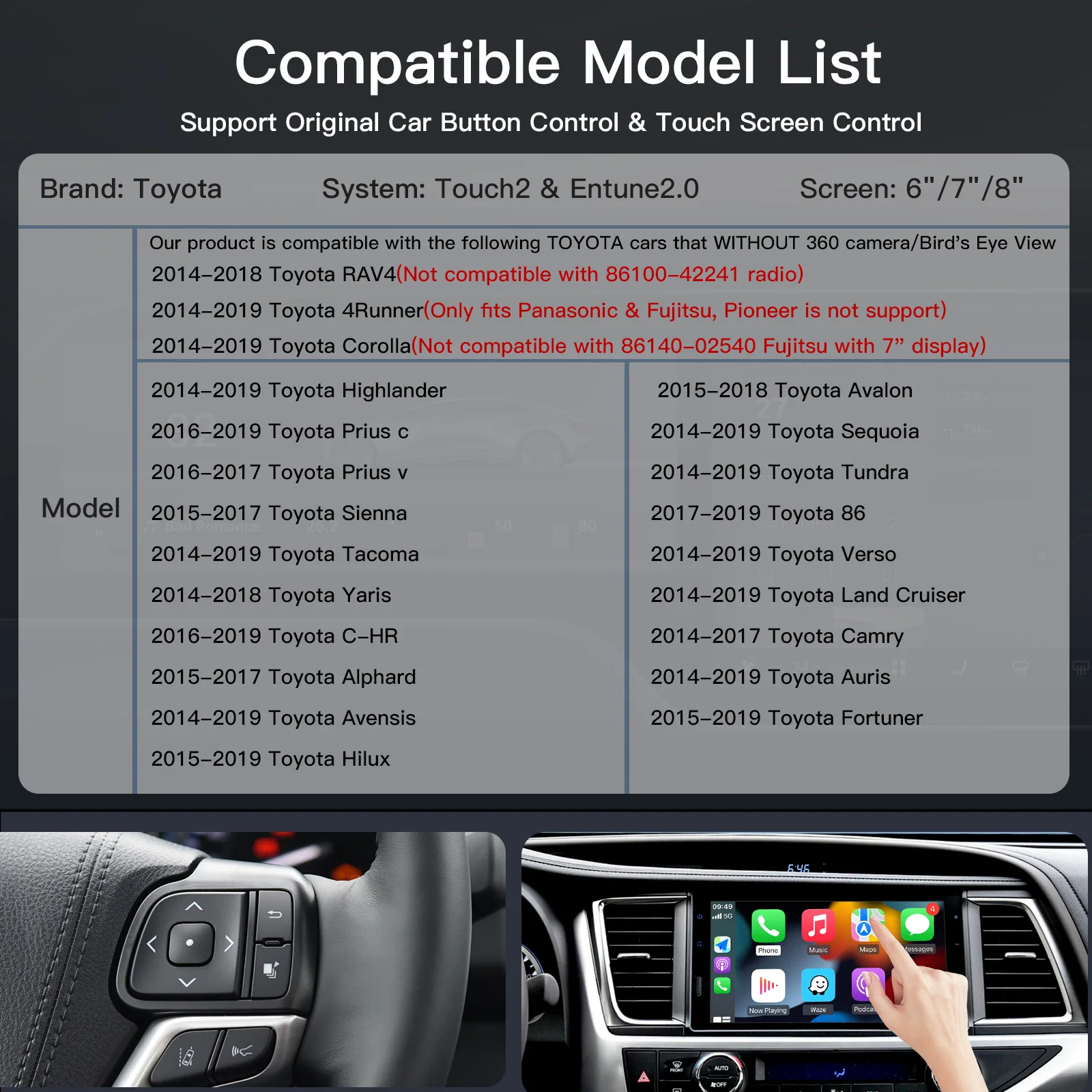 CARABC Wireless Carplay Android Auto Per TOYOTA Camry CHR RAV4 Corolla Tacoma Tundra Highlander Prius 4Runner Yaris Modulo - immagine 2