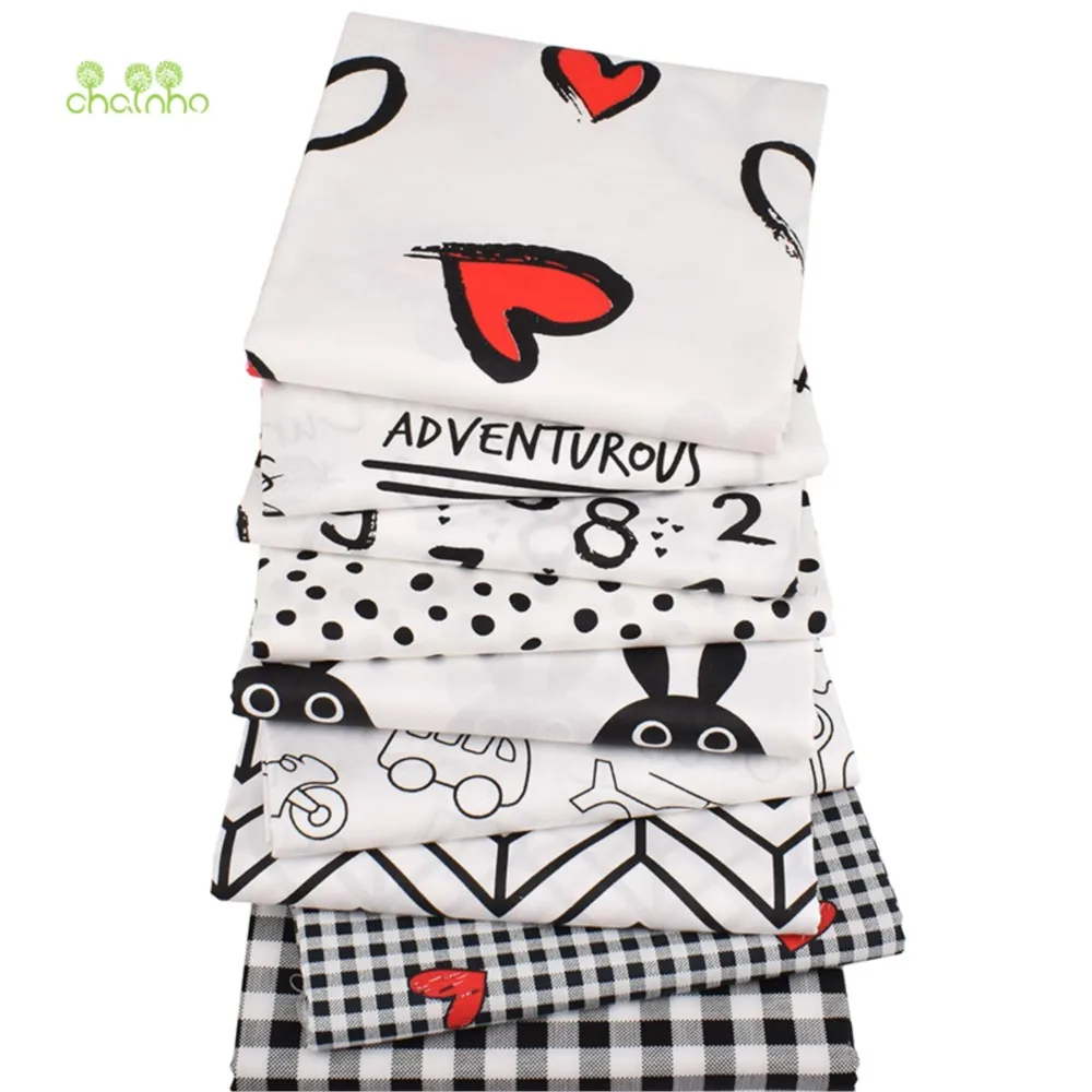 Chainho,Printed Twill Weave Cotton Fabric,Patchwork Cloth,DIY Sewing Quilting Material,Black & White Series,2 Specification,C111