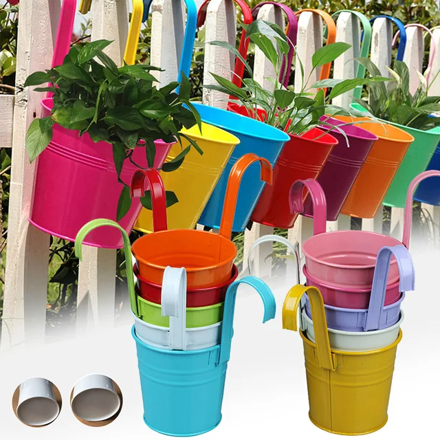 Színes Vas Függő Virágcserepek Eltávolítható Horog Kültéri Virágnövény Állványok Zamatos Növény Kosár Otthoni Kerti Dekoráció