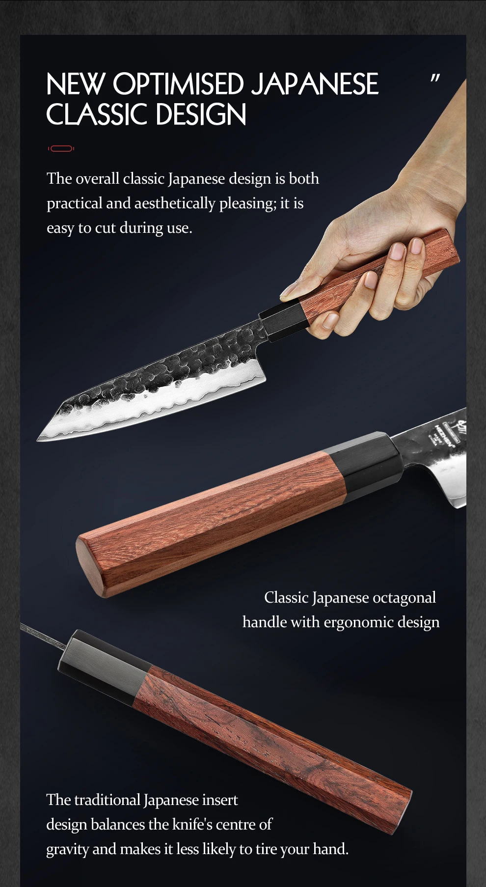 HEZHEN 5,8 Zoll Bunka Messer Dreischichtiger Verbundstahl Edelstahl Roter Holzgriff Küche Kochen Utility Kochmesser – Detail 7