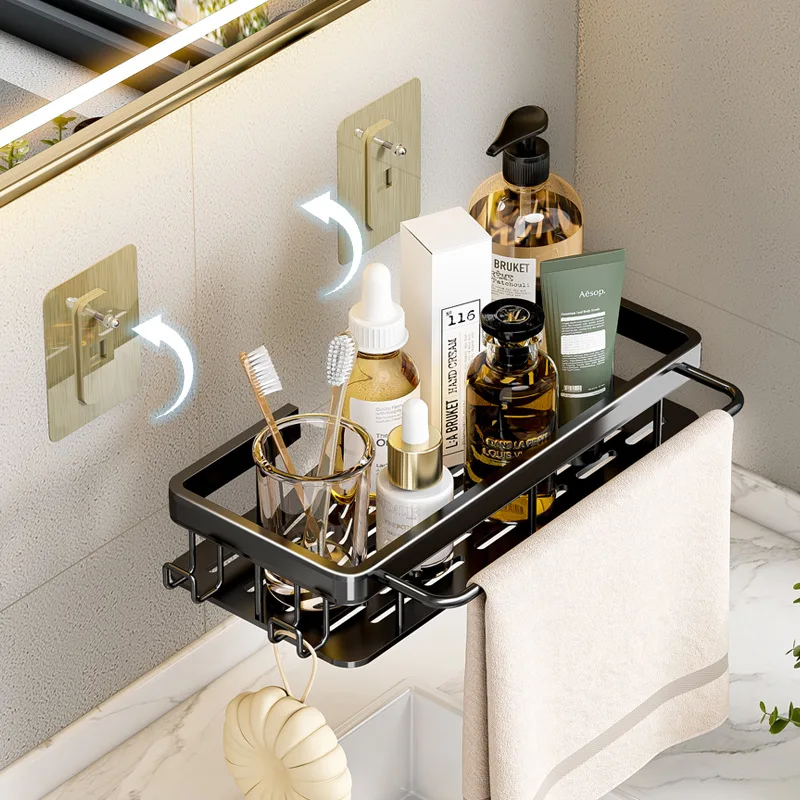 Bathroom Double Shelves Wall Mounted Self Adhesive Kitchen Corner Racks Shower  Caddy Corner Storage Shelf