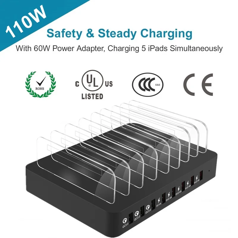 Universal 110W 8 Port Multi USB Charger Stand For IPhone 14 Carregador Quick Charge 3.0 Fast Charger Station For Samsung Xiaomi