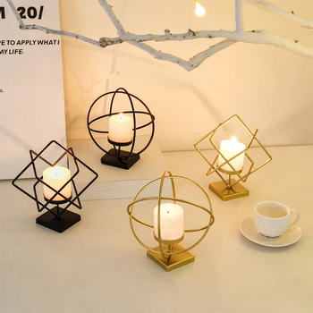 1PC European Style Candle Holder Iron Art Geometric Candlestick Romantic Wedding Birthday Party Dinner Table Decoration Props