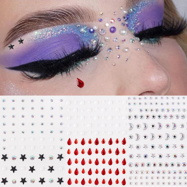 2 Set Rhinestones Makeup For Nail Art And Face Eye Body Make-up For Stage  Makeup Party, Flat Back Round Rhinestones And Makeup Glue