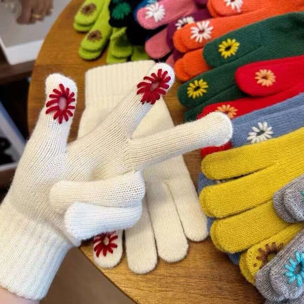 

1 Pair Women's Winter Five Finger Gloves Elastic Warm Touchscreen Casual Long Gloves Harajuku Knitted Mittens Mitaine Femme