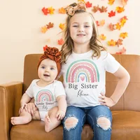 Family Matching Outfits Personalized Sisters Shirts Big Little Sister Rainbow Wreath Shirt Custom Kids T-shirt Baby Bodysuit 1