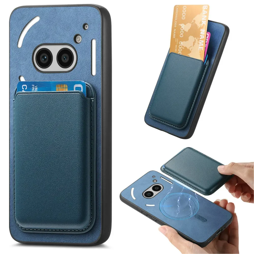 Leather Card Case with Detachable Magnetic Back Panel and Magsafe Compatibility