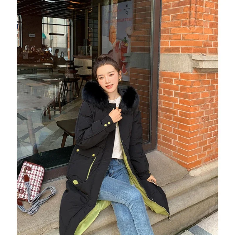 Down Padded Jacket Women's 2022 New Winter Korean Version Loose Long Over-the-knee Rabbit Fur Collar Padded Jacket