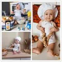 Tablier de Chef pour bébé, chapeau pour enfants, Costumes de Chef pour bébé, accessoire de photographie pour bébé, 2 pièces/ensemble 1