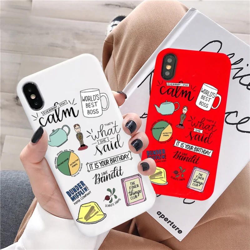 Cartoon The Office Phone Case Per Iphone 11 12 13Pro Max X Xr Xs Max 7 8Plus Se Bianco Rosso Morbido Silicone Cover Posteriore Lettera Fundas
