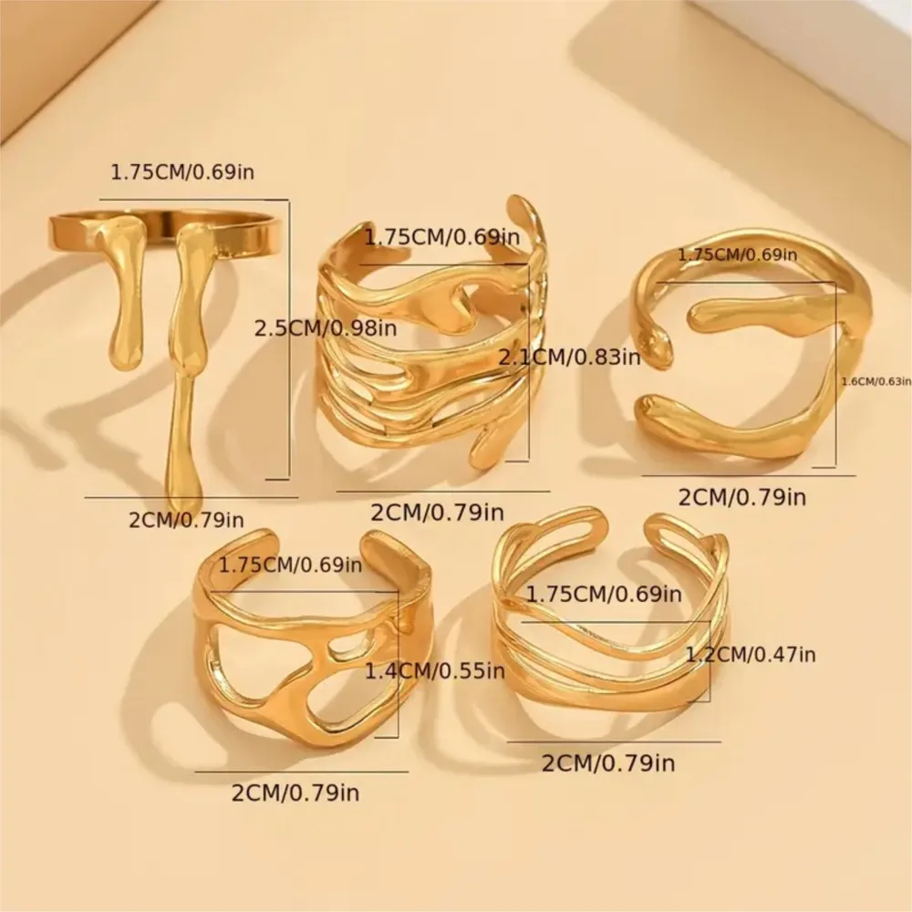 Stainless Steel Trendy Irregular Texture Open Ring for Women Unique Design Hypoallergenic Fashion Jewelry Accessory