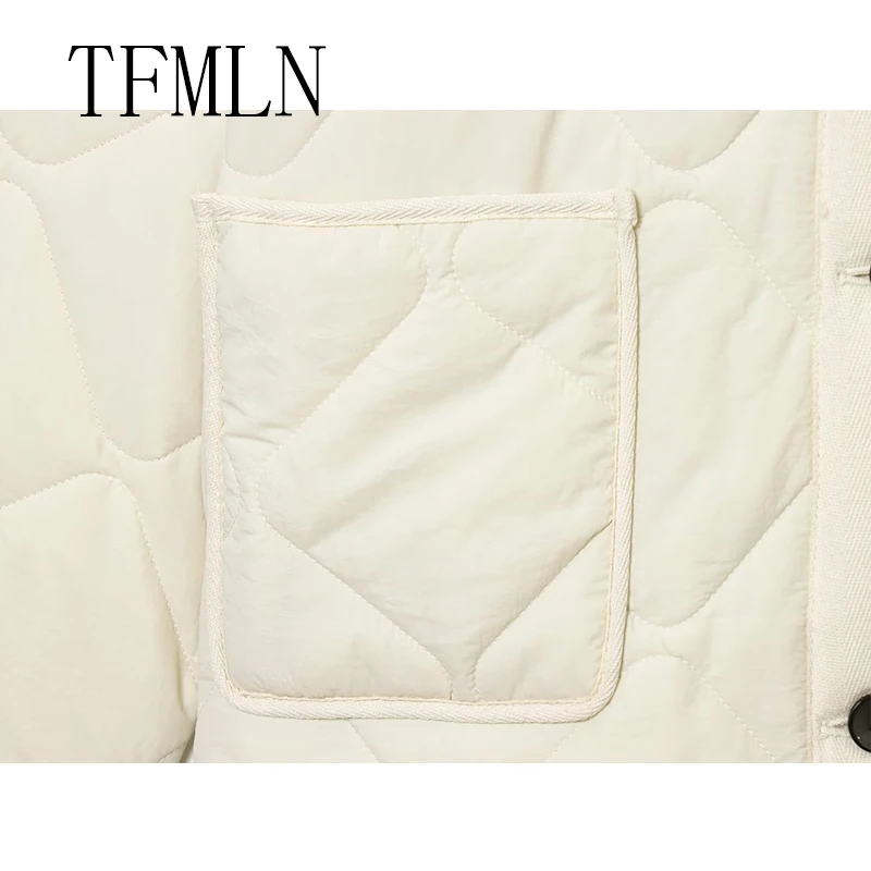 TFMLN Women's Autumn Cotton Jacket 2025 New Arrival Vintage O-Neck Large Pocket Decorative Quilted Coat for Women