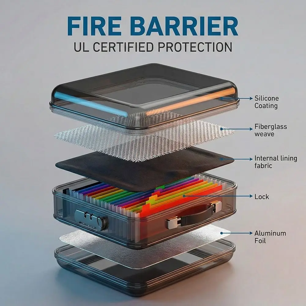 Fireproof Box Water Resistant Hard-Shell Design File Security Bag Password Lock Wear-resistant Files Briefcase_voghion.com