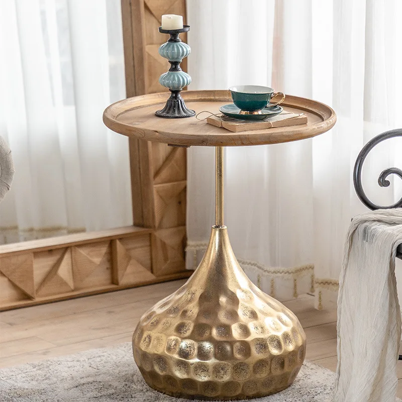 

Light luxury Nordic gold retro living room coffee table simple family round coffee table Hotel Vintage creative sofa table