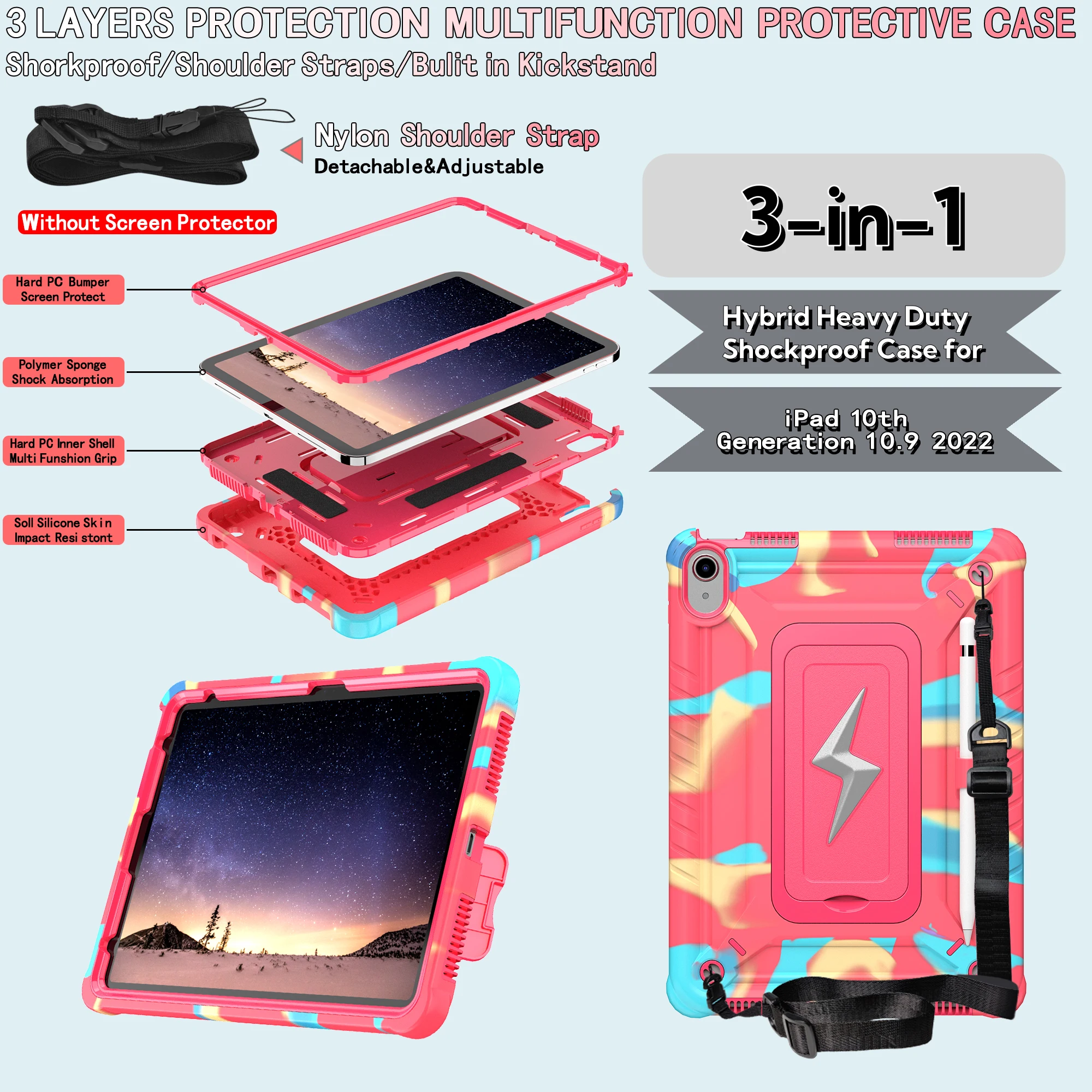 Heavy Duty Shockproof Tablet Case with Kickstand and Shoulder Strap