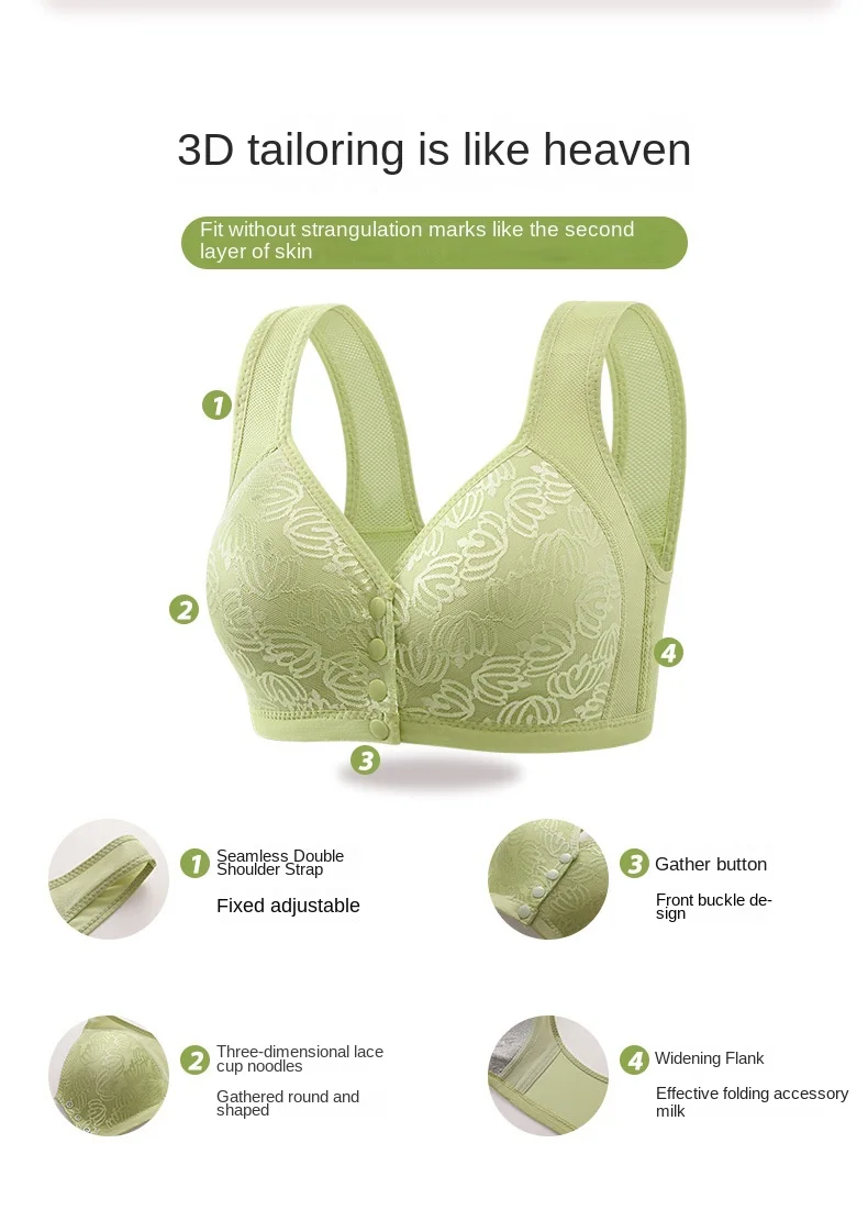 New Large Size Front Buckle Sexy Push up WOMEN'S Bra Adjustable Thin Cup Breathable Comfortable Middle-aged Mom Ladies Underwear 6