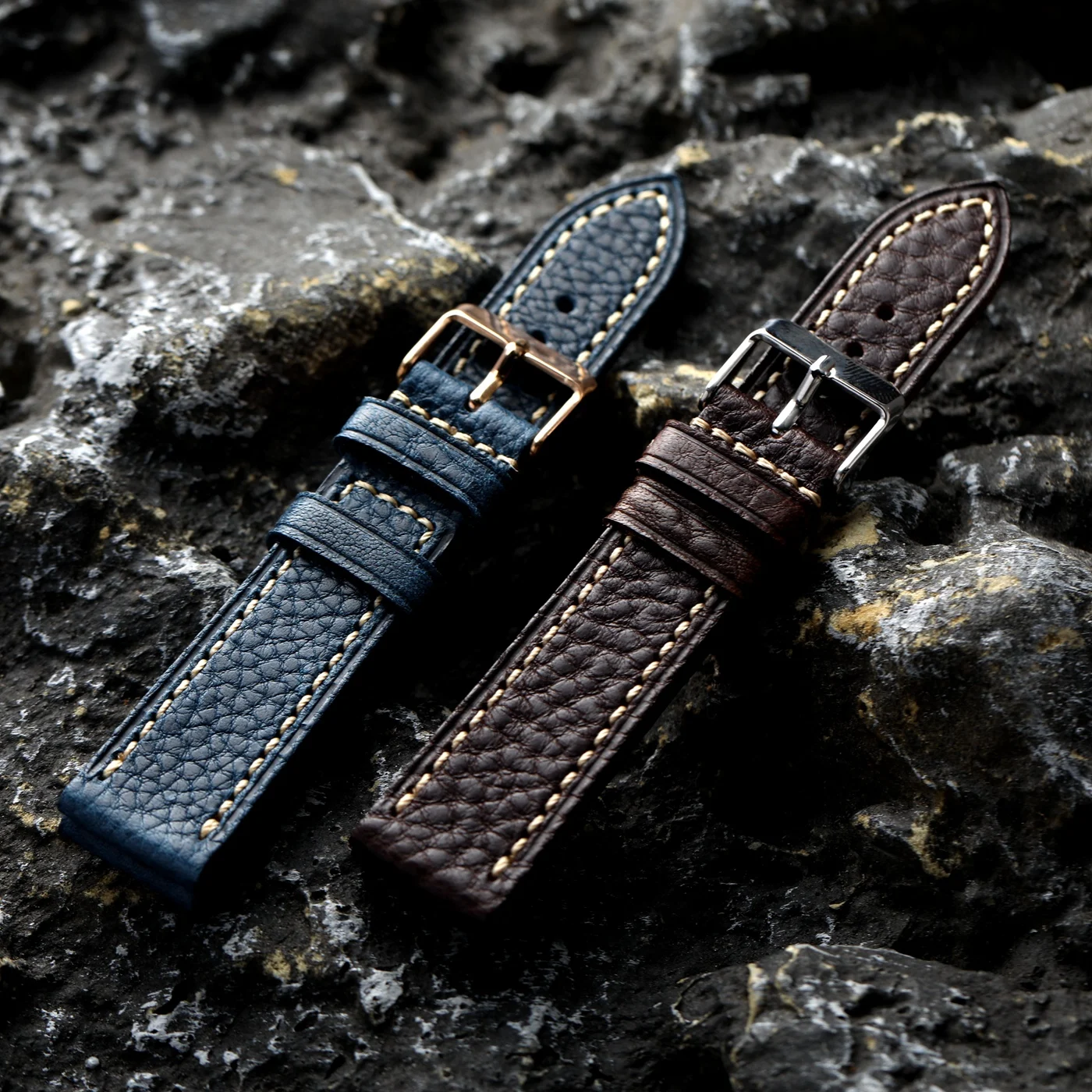 Handmade Tuscany Leather Watch Strap - Soft Retro Style in Black, Brown, and Blue (18mm, 20mm, 22mm)