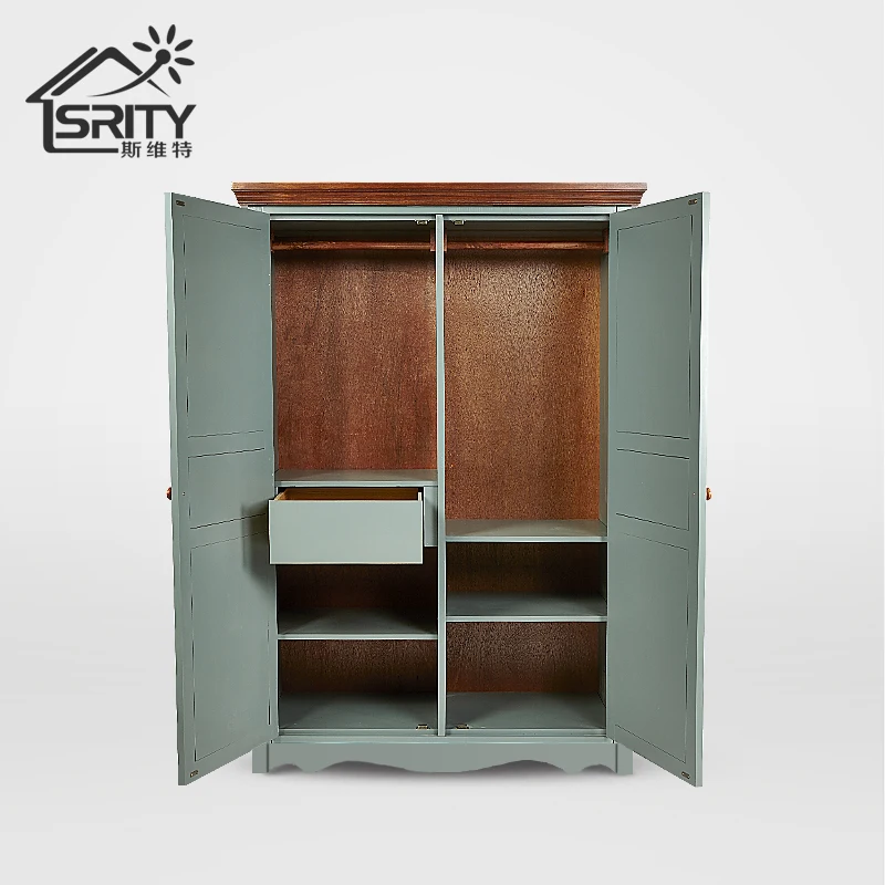 American rural modern simple all-solid wood wardrobe European-style simple two-door integral furniture